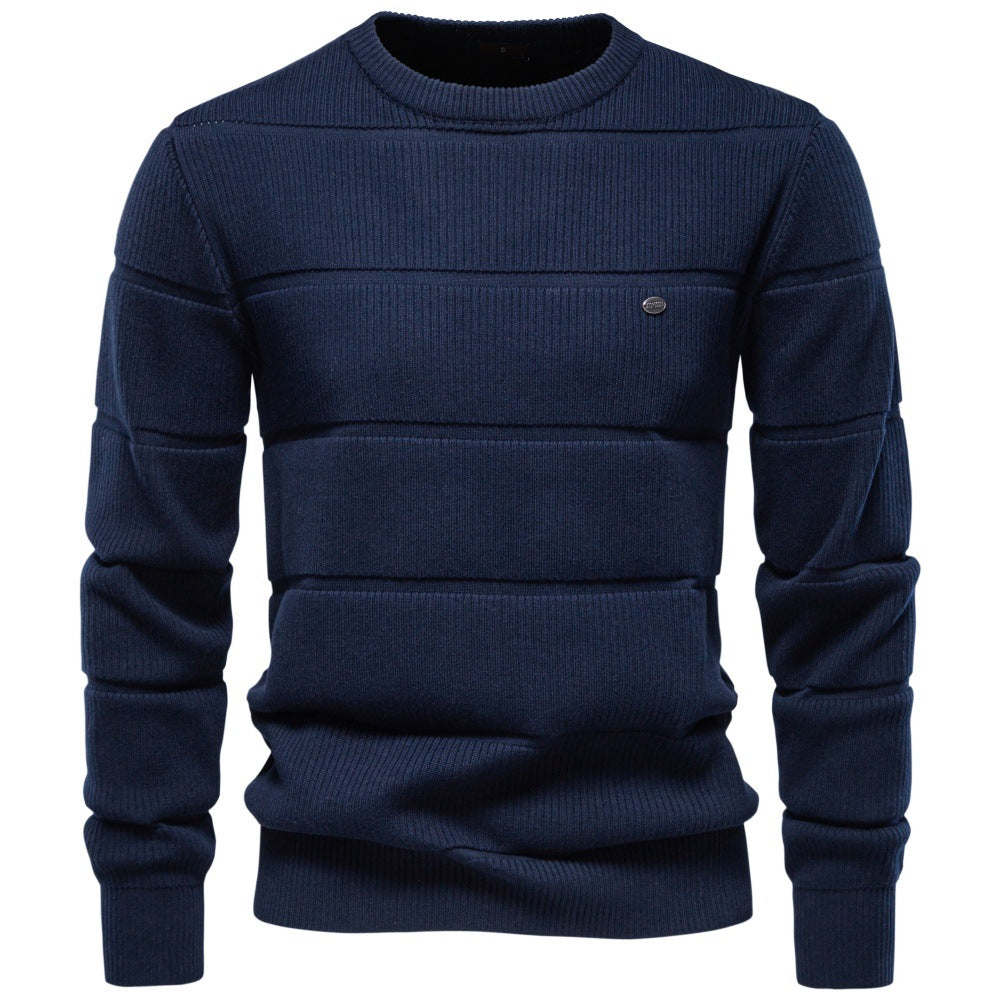 Men’s Textured Ribbed Crewneck Cotton Sweater