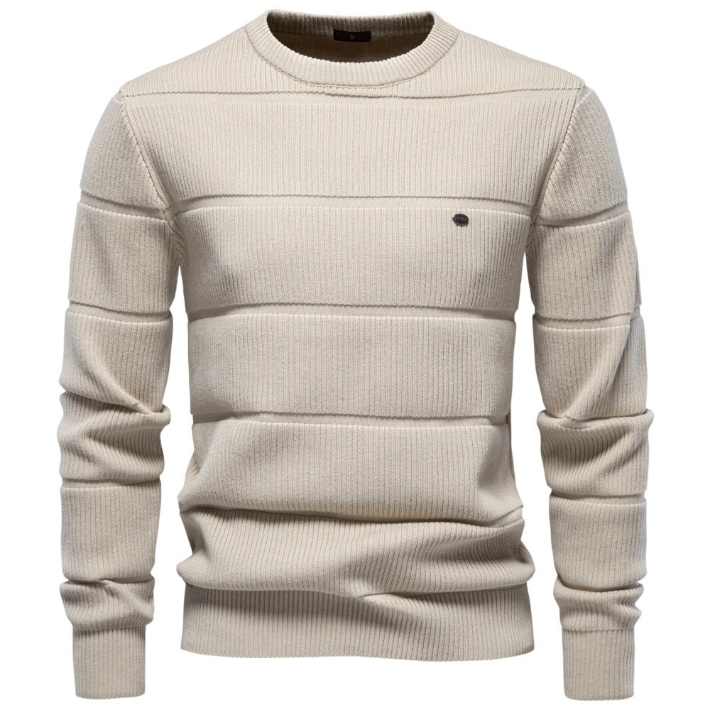 Men’s Textured Ribbed Crewneck Cotton Sweater