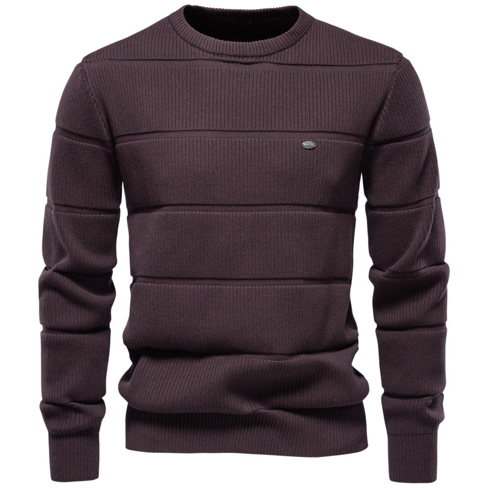 Men’s Textured Ribbed Crewneck Cotton Sweater