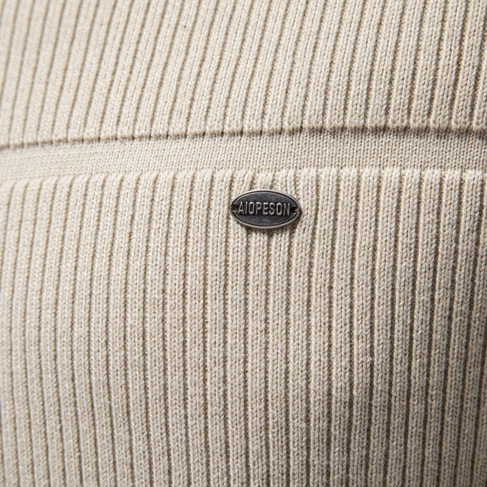 Men’s Textured Ribbed Crewneck Cotton Sweater