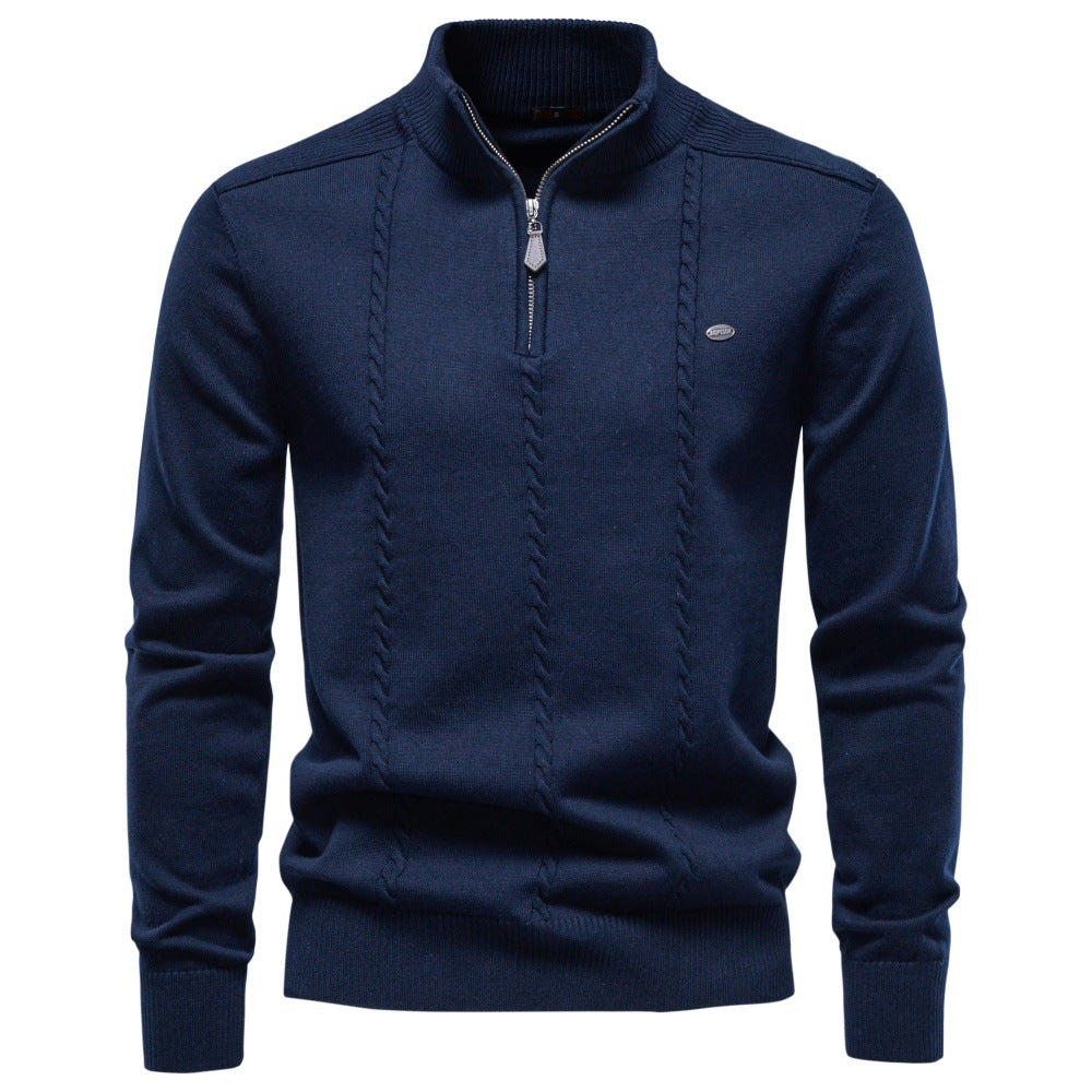 Men’s Cable Knit Quarter Zip Cotton Sweater