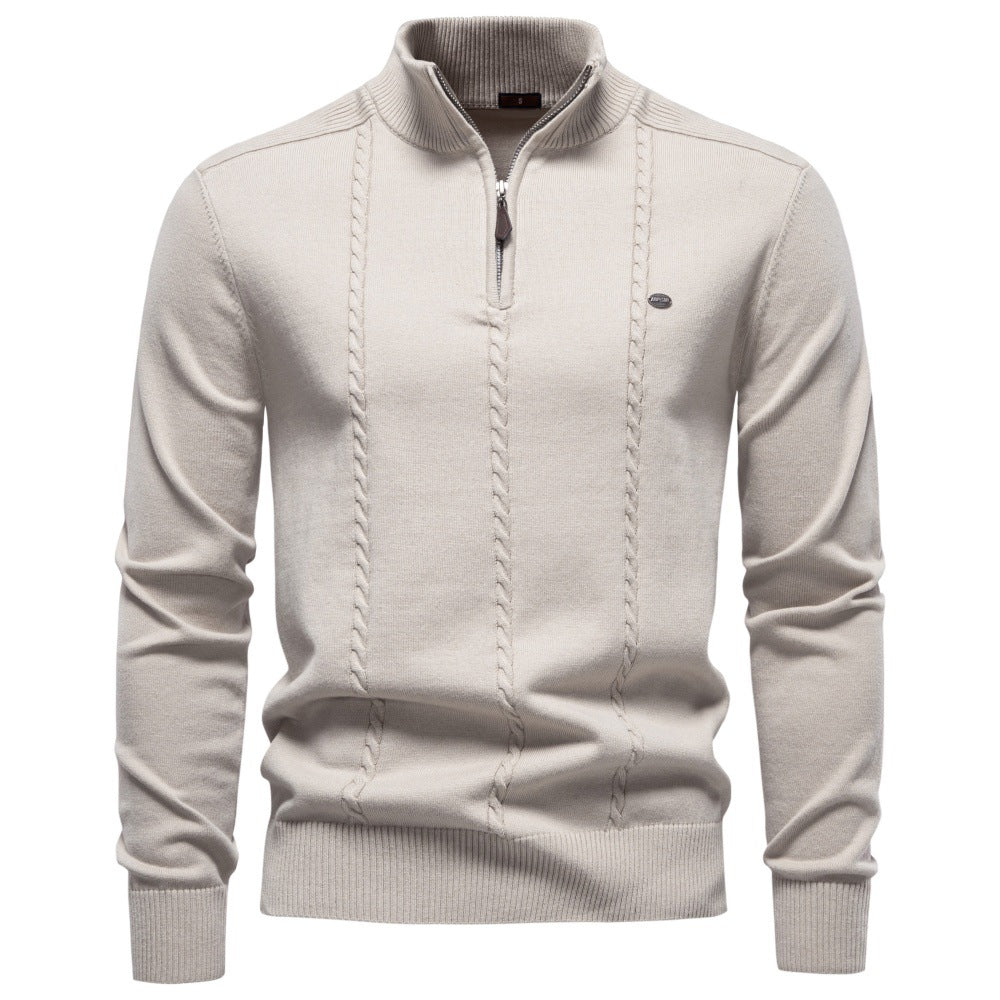 Men’s Cable Knit Quarter Zip Cotton Sweater