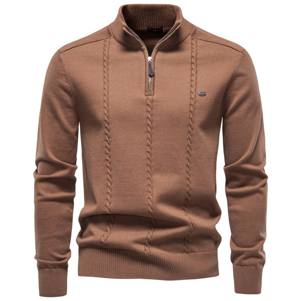 Men’s Cable Knit Quarter Zip Cotton Sweater