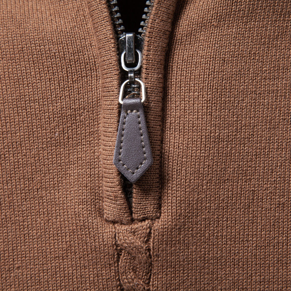 Men’s Cable Knit Quarter Zip Cotton Sweater