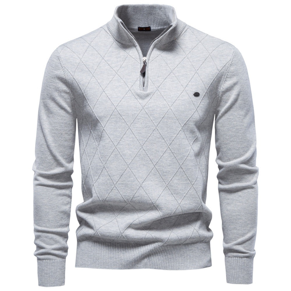 Men’s Diamond Knit Quarter Zip Cotton Sweater