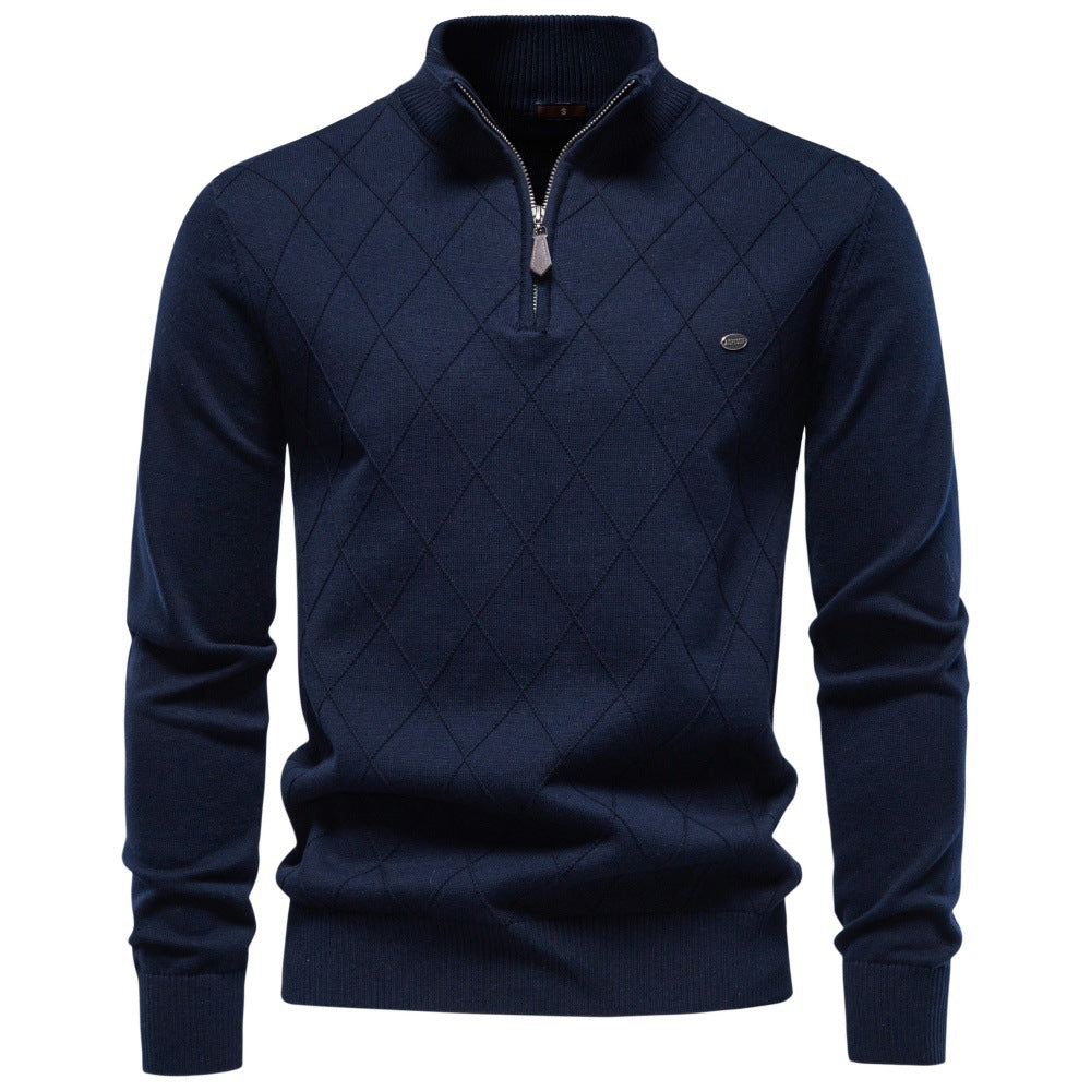 Men’s Diamond Knit Quarter Zip Cotton Sweater