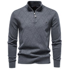 Men’s Diamond Knit Quarter Zip Cotton Sweater