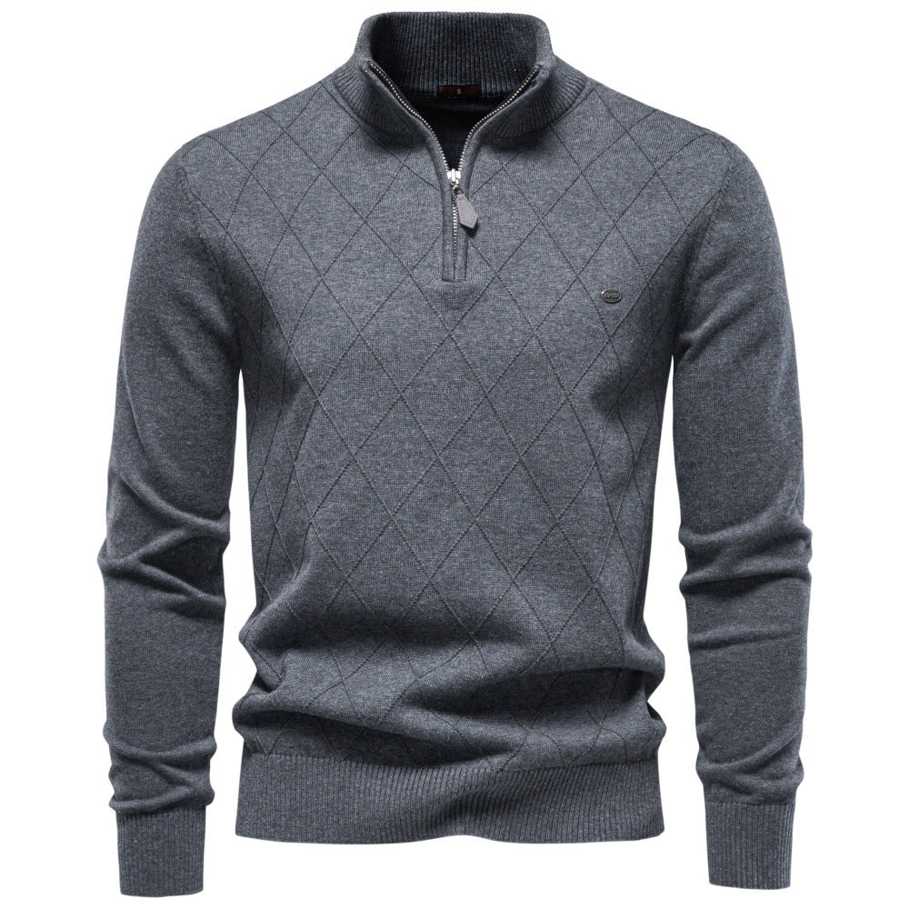 Men’s Diamond Knit Quarter Zip Cotton Sweater