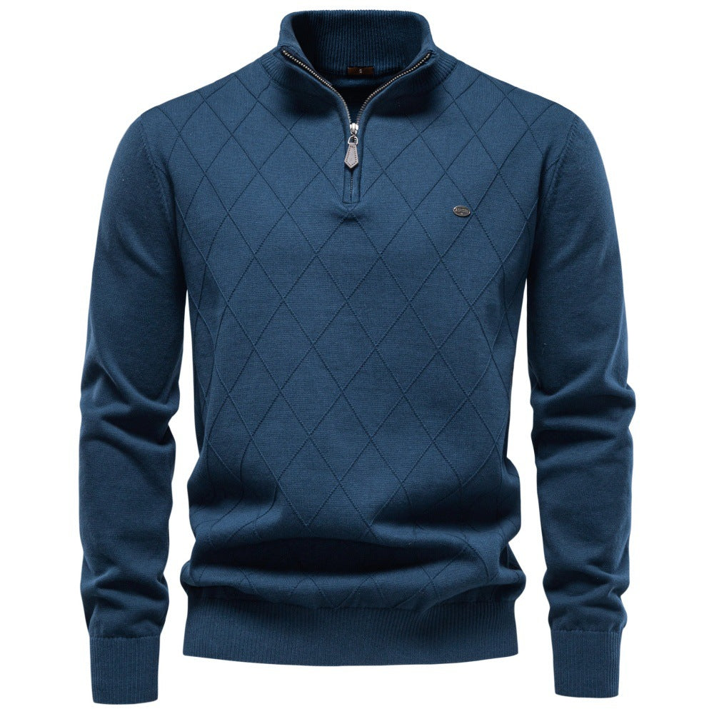 Men’s Diamond Knit Quarter Zip Cotton Sweater