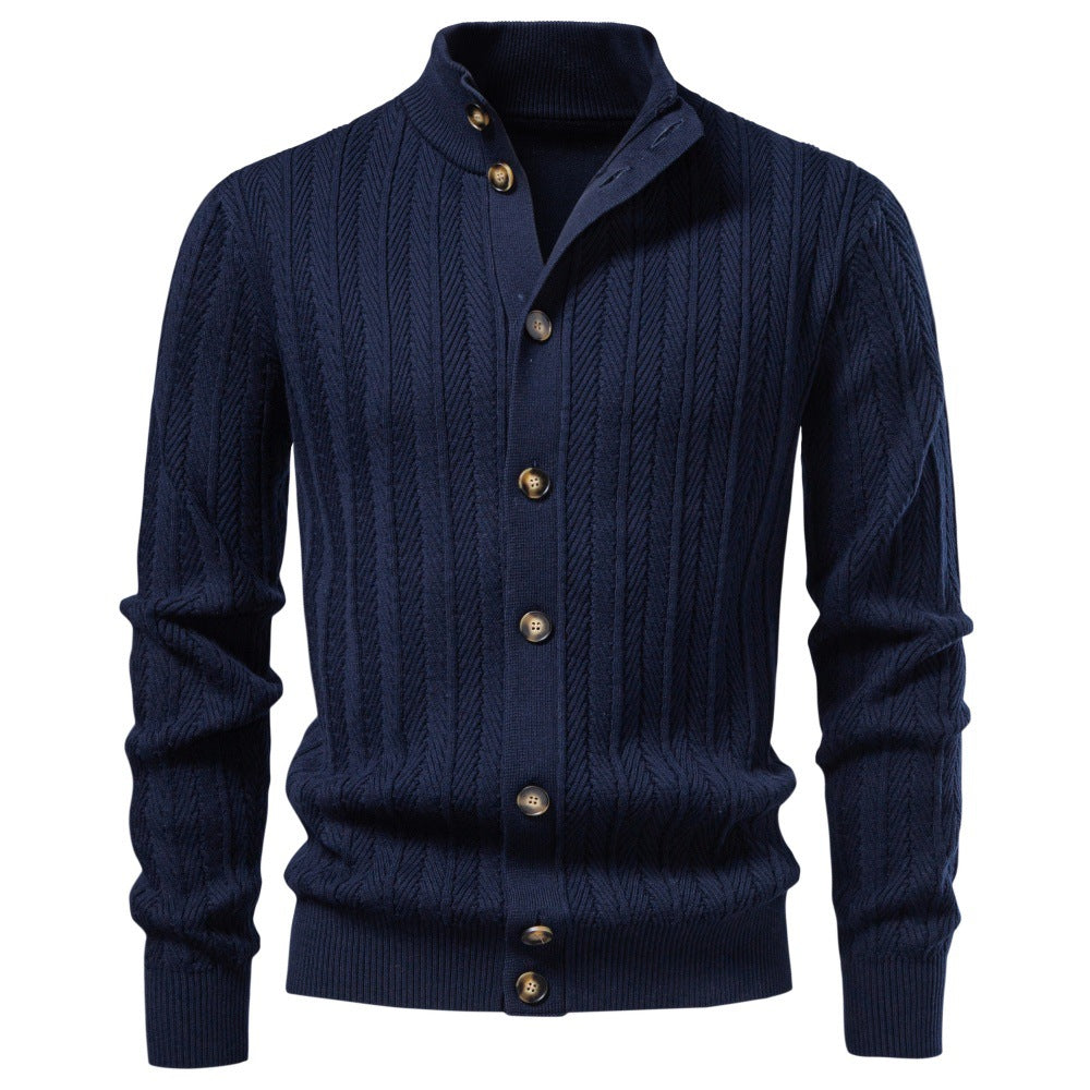 Men’s Textured Button Front Mock Neck Sweater