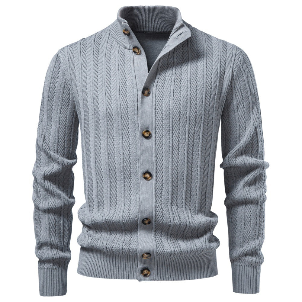 Men’s Textured Button Front Mock Neck Sweater