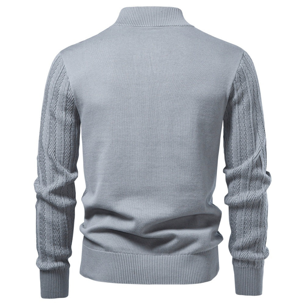 Men’s Textured Button Front Mock Neck Sweater