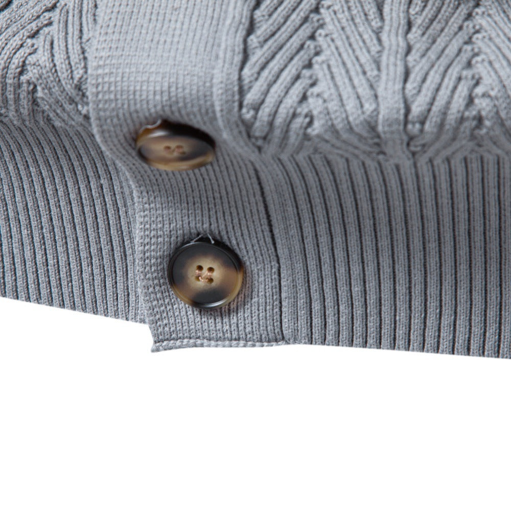 Men’s Textured Button Front Mock Neck Sweater
