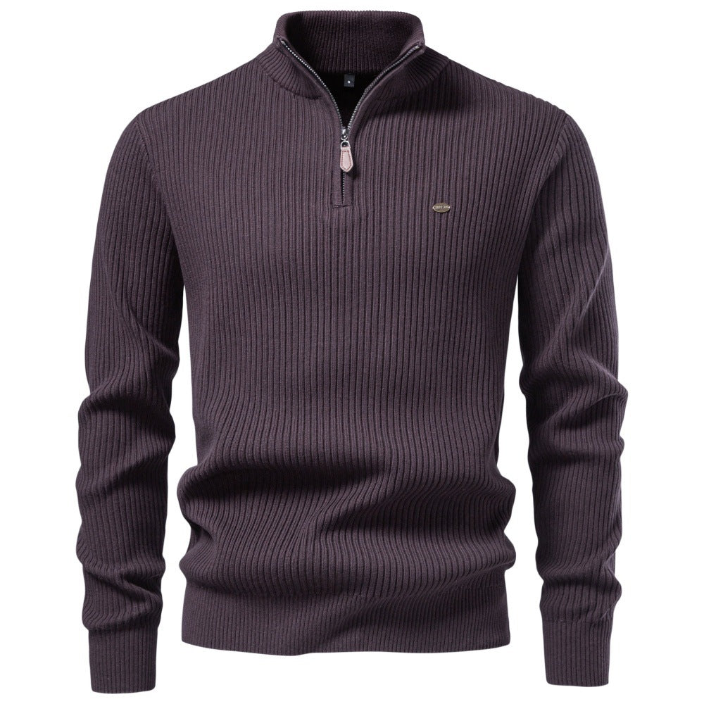 Men’s Ribbed Quarter Zip Cotton Sweater