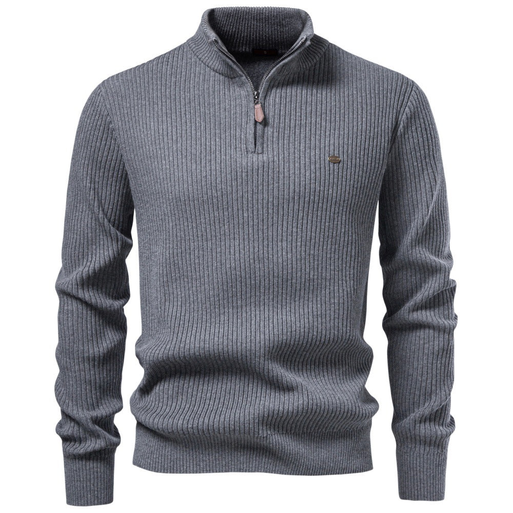 Men’s Ribbed Quarter Zip Cotton Sweater