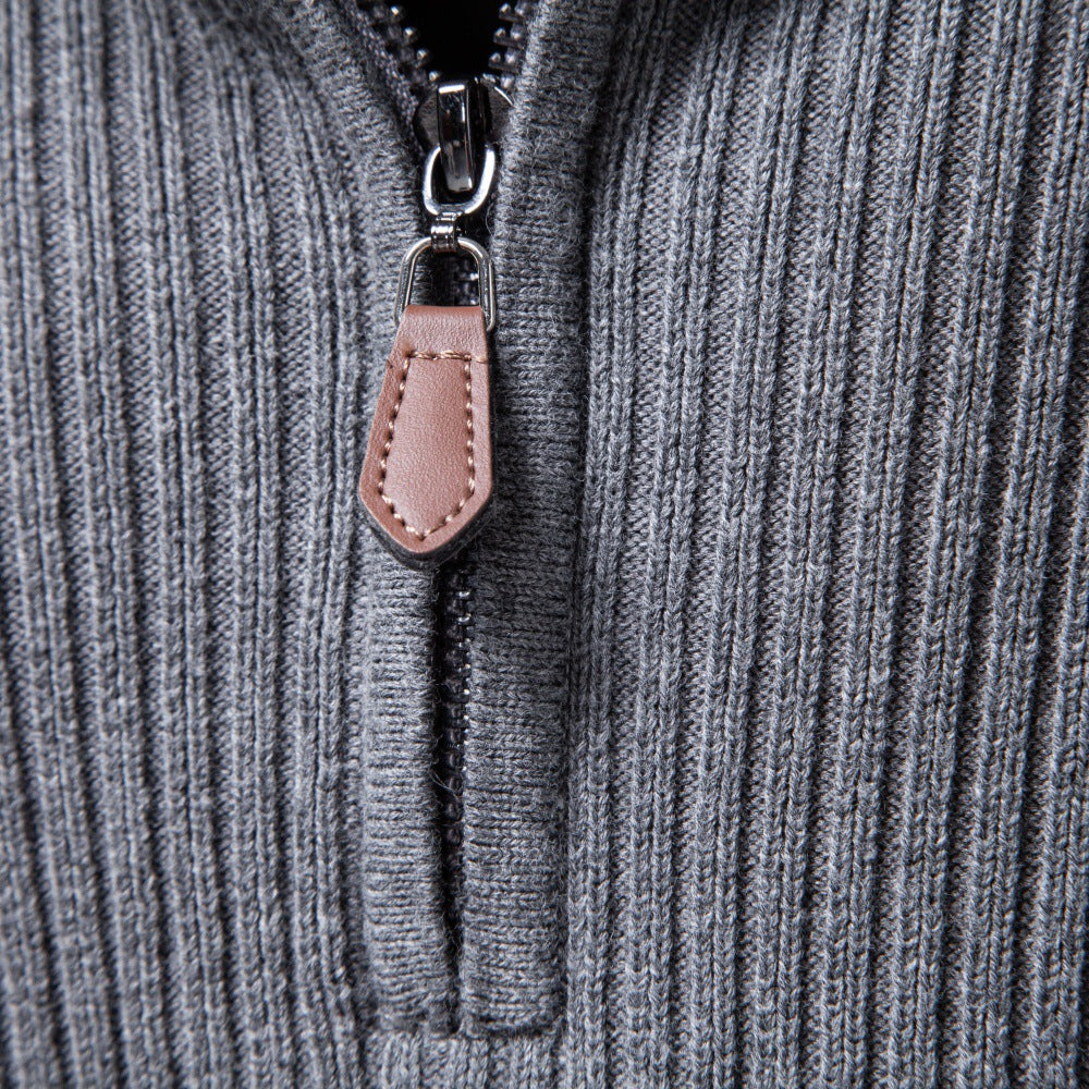 Men’s Ribbed Quarter Zip Cotton Sweater