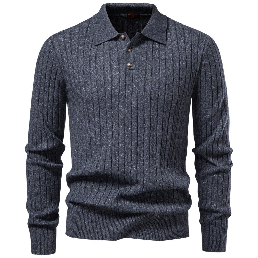 Men’s Cable Knit Long Sleeve Polo Sweater