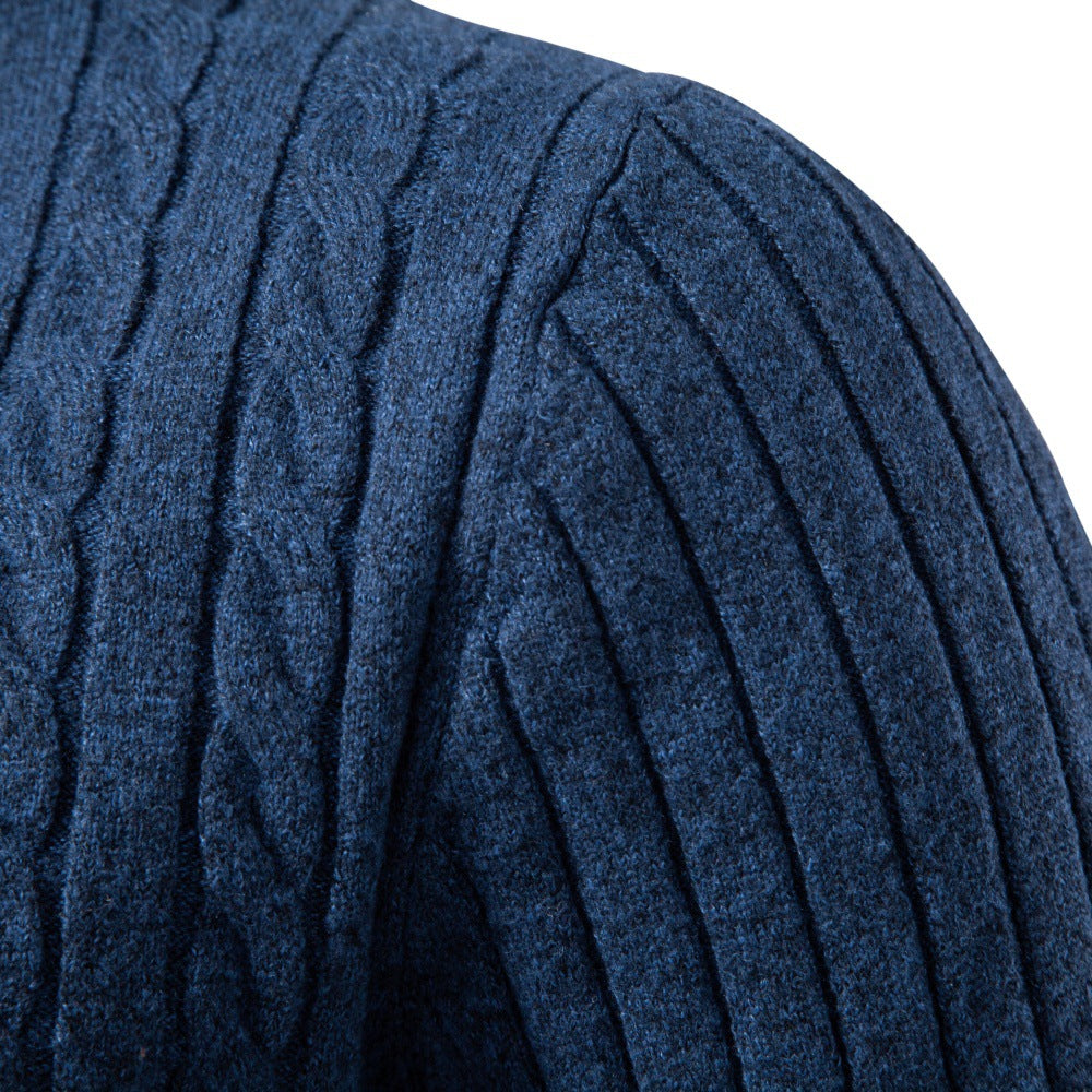 Men’s Cable Knit Long Sleeve Polo Sweater