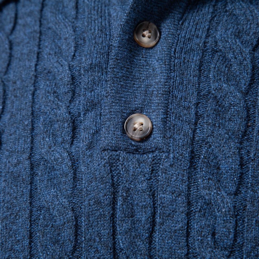 Men’s Cable Knit Long Sleeve Polo Sweater