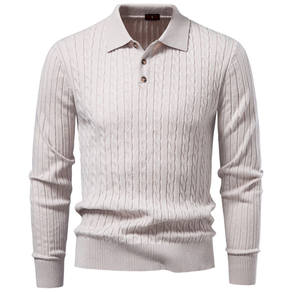 Men’s Cable Knit Long Sleeve Polo Sweater