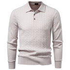 Men’s Cable Knit Long Sleeve Polo Sweater