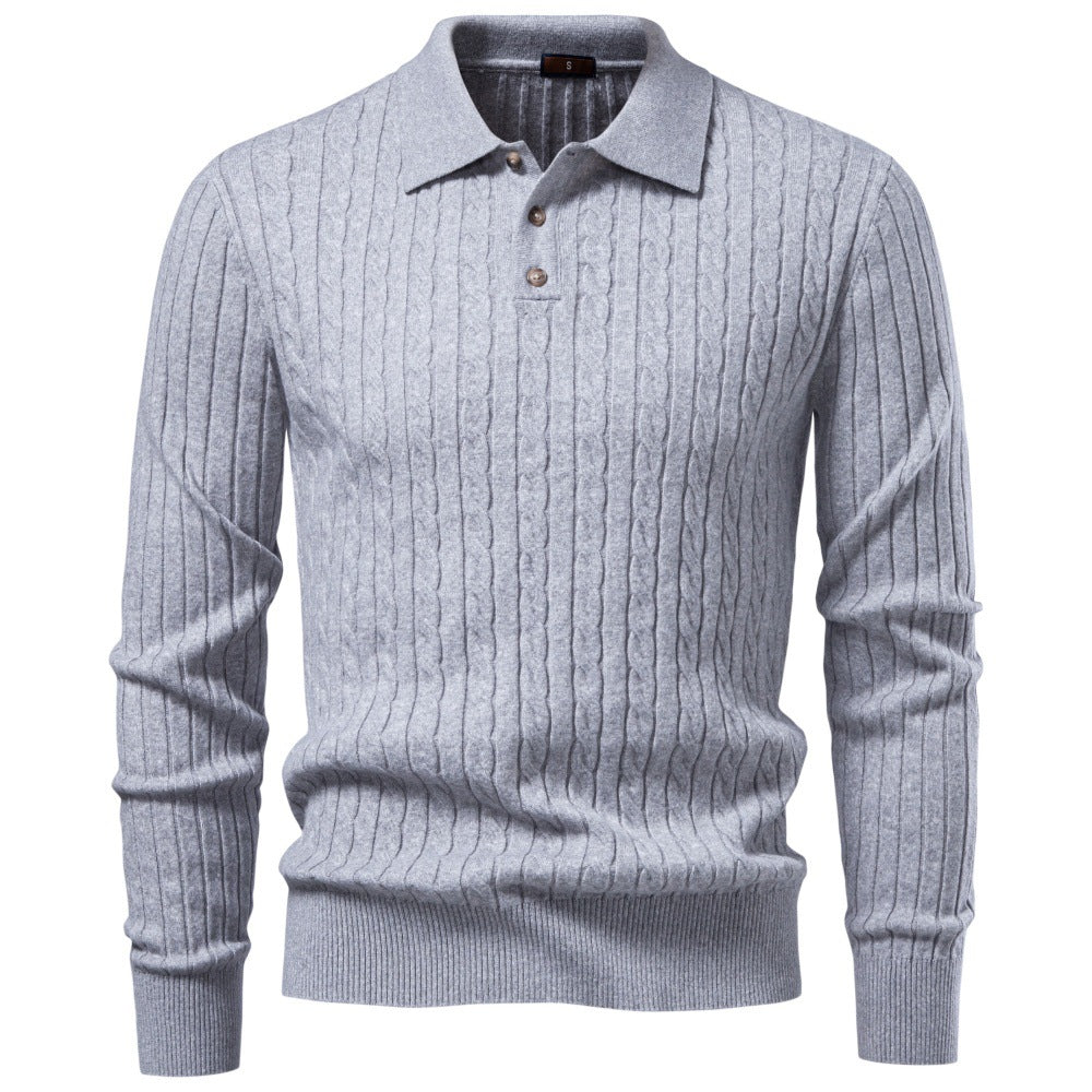 Men’s Cable Knit Long Sleeve Polo Sweater