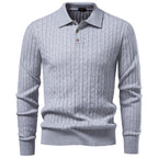 Men’s Cable Knit Long Sleeve Polo Sweater