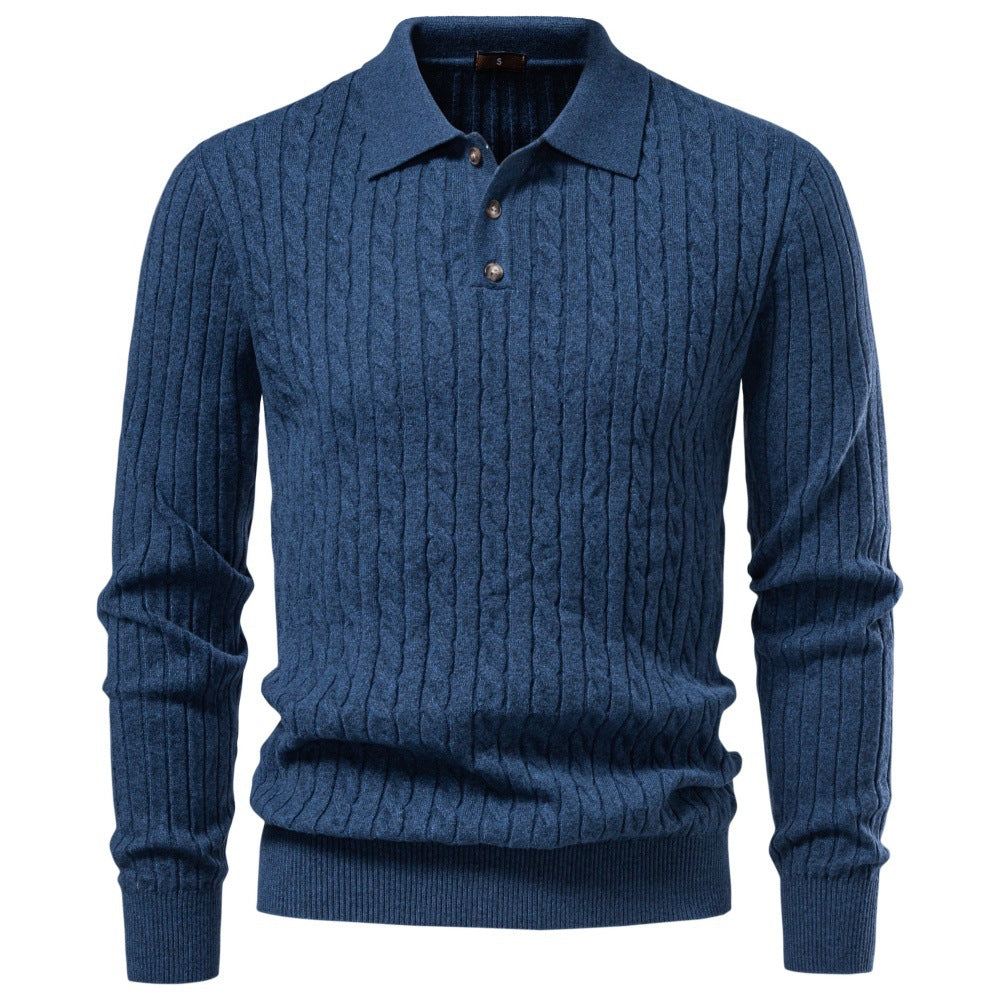 Men’s Cable Knit Long Sleeve Polo Sweater