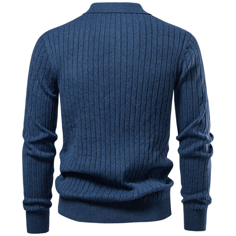 Men’s Cable Knit Long Sleeve Polo Sweater