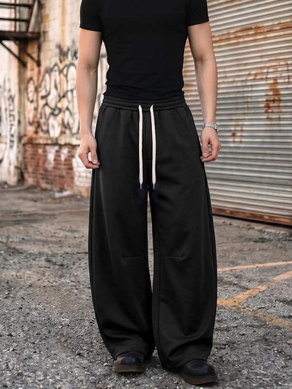 Men’s Baggy Wide Leg Sweatpants Barrel Cut Oversized Streetwear Lounge Pants with Drawstring