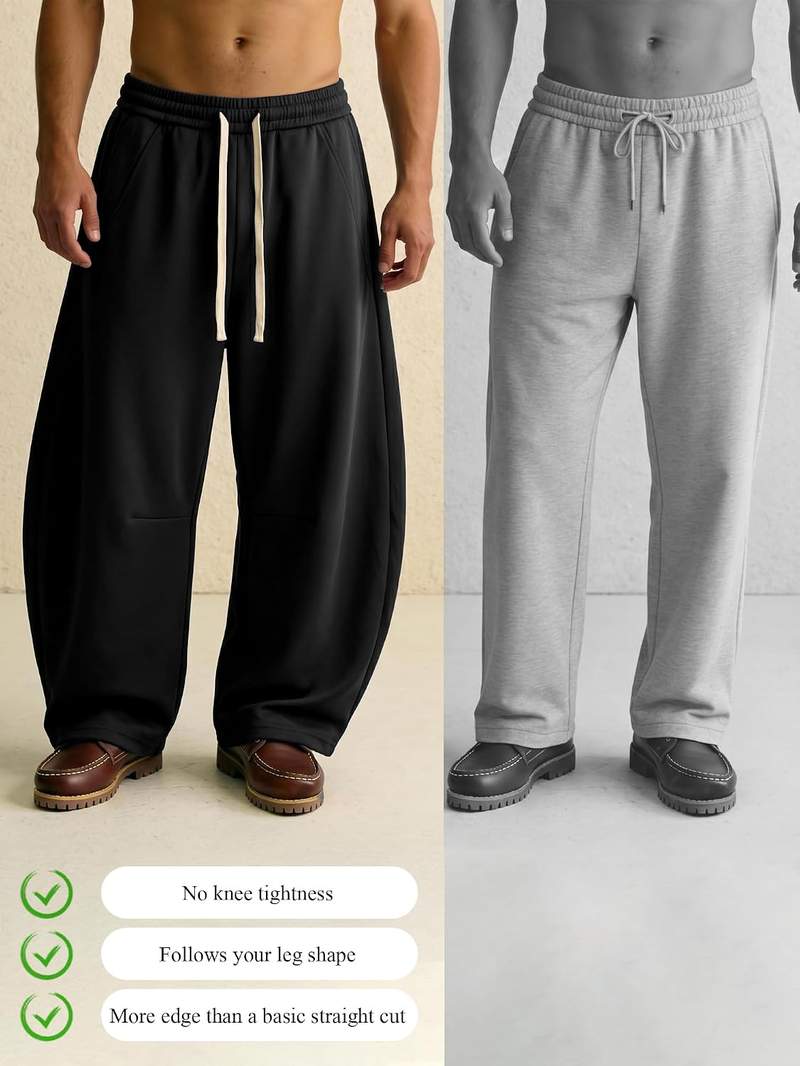 Men’s Baggy Wide Leg Sweatpants Barrel Cut Oversized Streetwear Lounge Pants with Drawstring