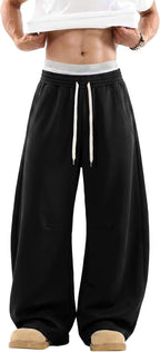 Men’s Baggy Wide Leg Sweatpants Barrel Cut Oversized Streetwear Lounge Pants with Drawstring