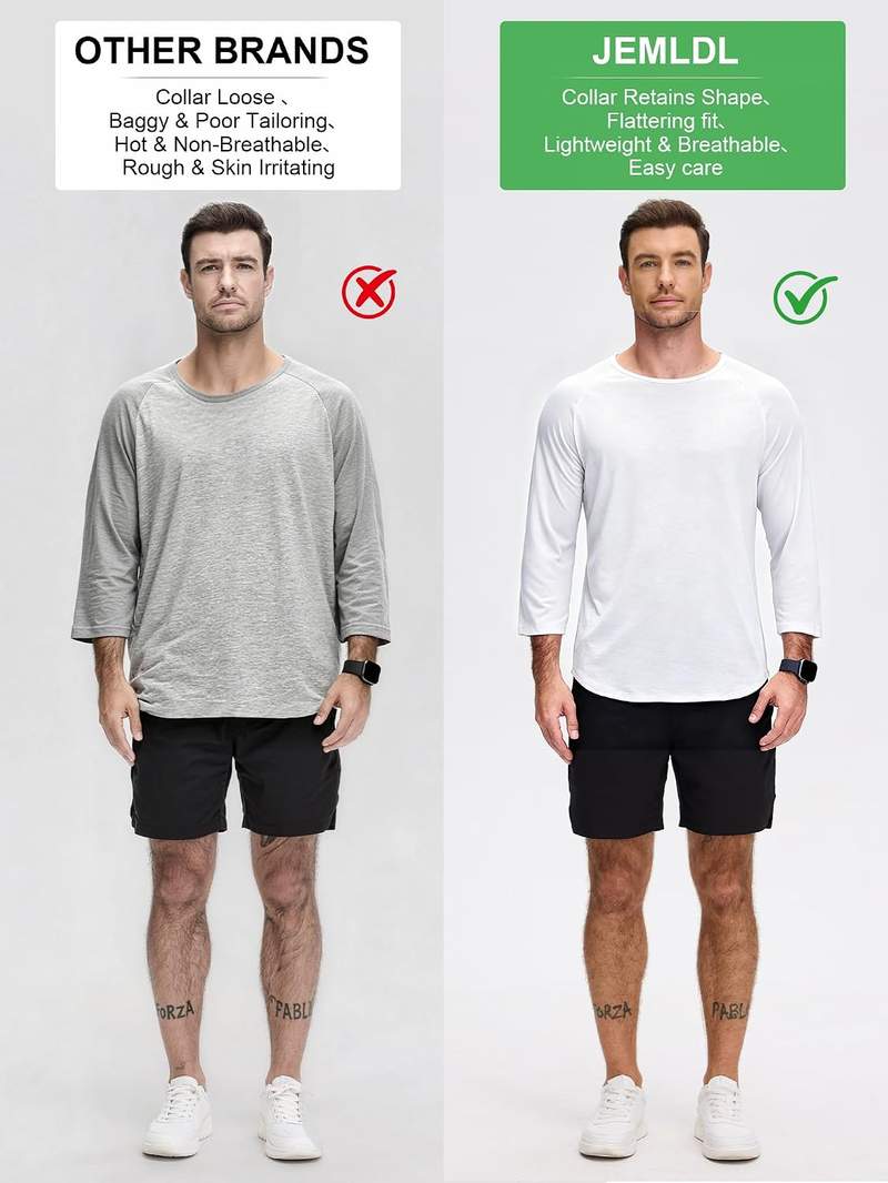 Men’s 3/4 Sleeve Baseball Raglan T Shirt Crew Neck Casual Moisture Wicking Athletic Top