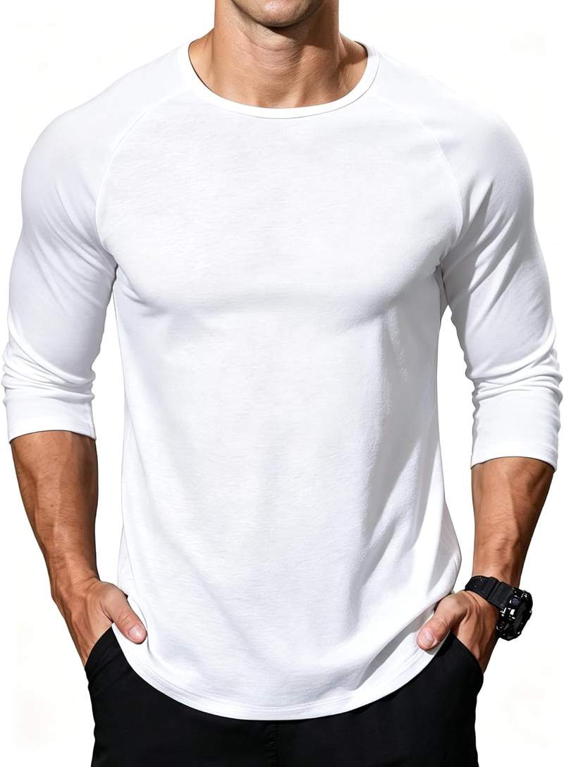 Men’s 3/4 Sleeve Baseball Raglan T Shirt Crew Neck Casual Moisture Wicking Athletic Top