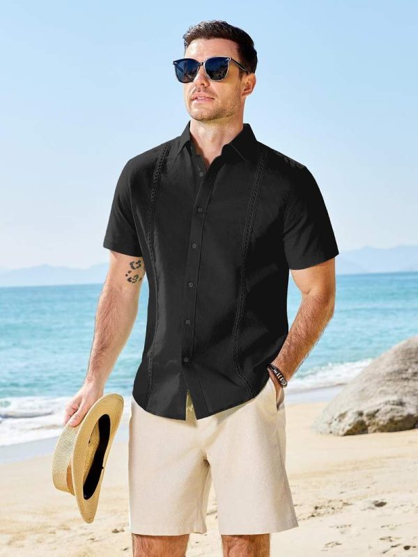 Men’s Guayabera Cuban Shirt Cotton Linen Short Sleeve Button Down Lightweight Collared Casual Business Top