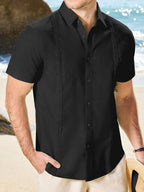 Men’s Guayabera Cuban Shirt Cotton Linen Short Sleeve Button Down Lightweight Collared Casual Business Top