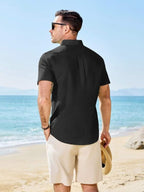 Men’s Guayabera Cuban Shirt Cotton Linen Short Sleeve Button Down Lightweight Collared Casual Business Top