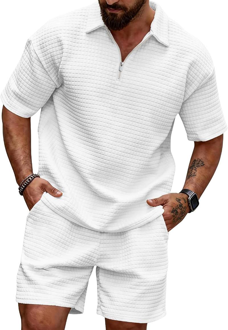 Men’s 2 Piece Polo Shirt Short Set Summer Casual Loungewear Tracksuits
