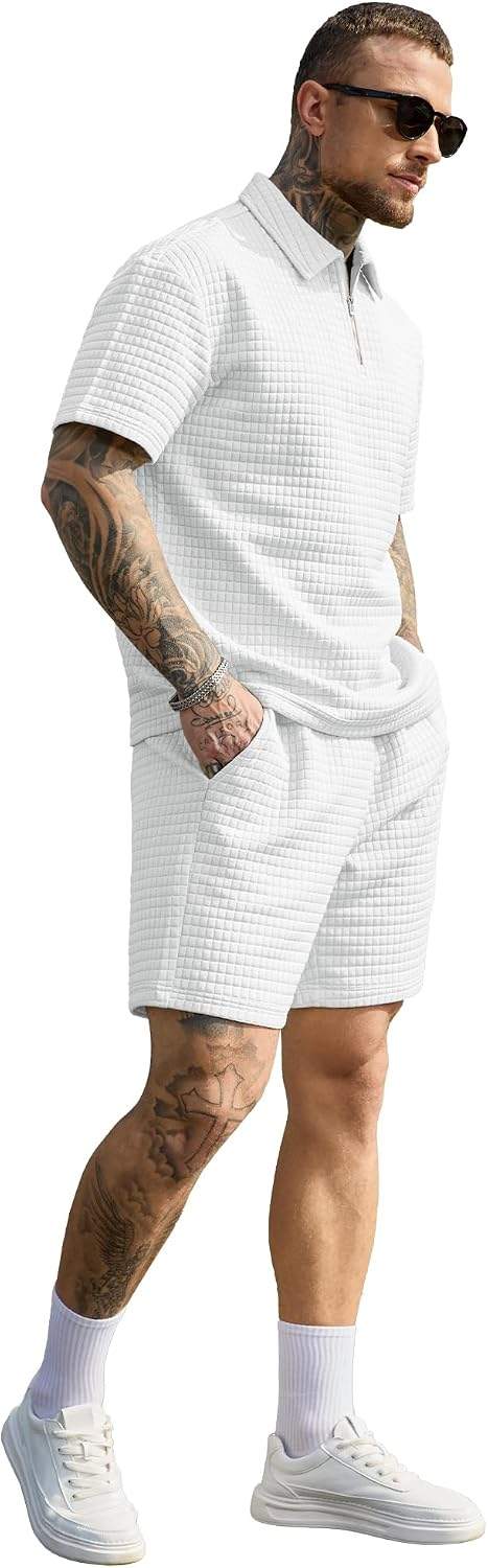 Men’s 2 Piece Polo Shirt Short Set Summer Casual Loungewear Tracksuits