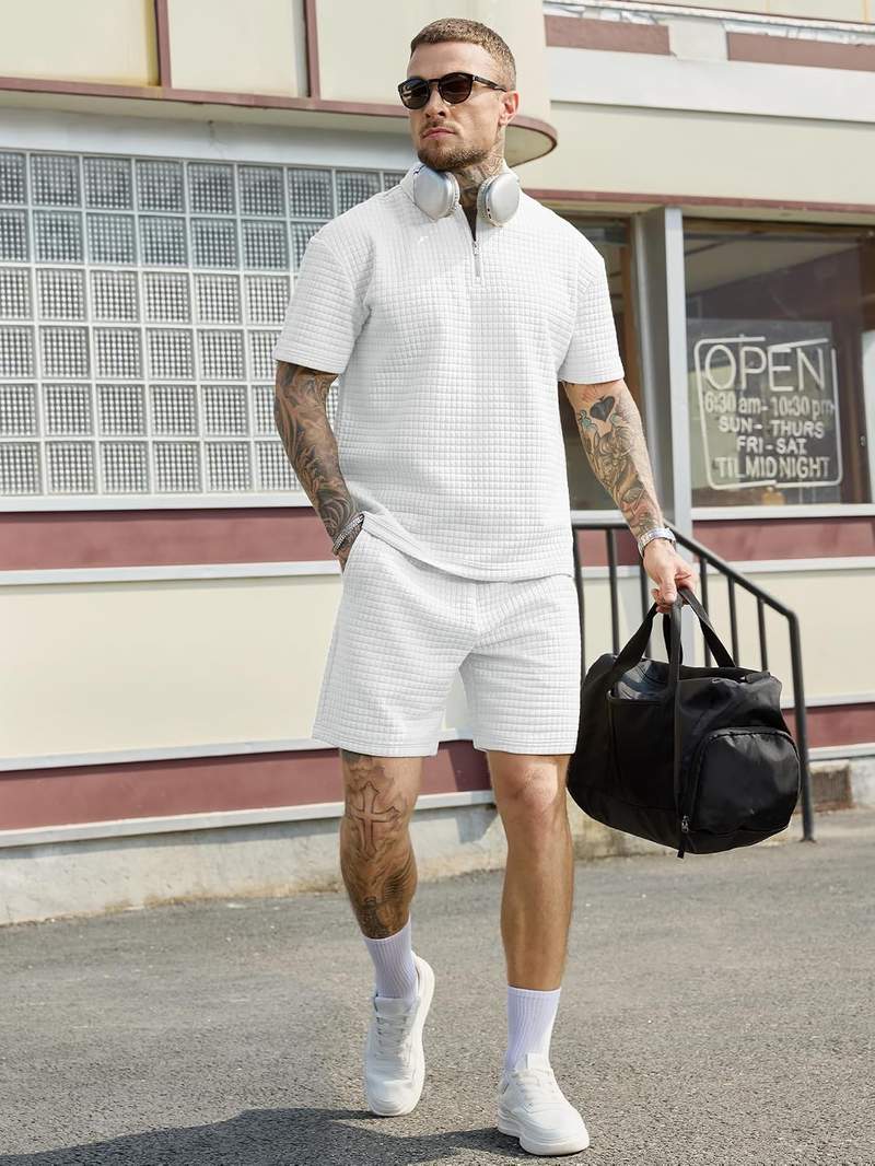 Men’s 2 Piece Polo Shirt Short Set Summer Casual Loungewear Tracksuits