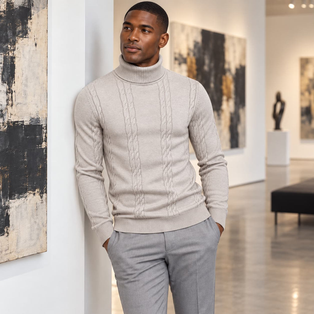 Men’s Cable Knit Turtleneck Sweater